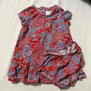 Ralph Lauren Red and Blue Paisley Baby Dress Set 9m